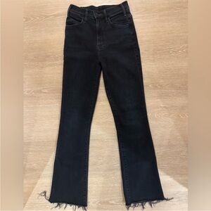 MOTHER Black Mid Rise Skinny Ankle Jeans Raw Fray Hem Size 24
